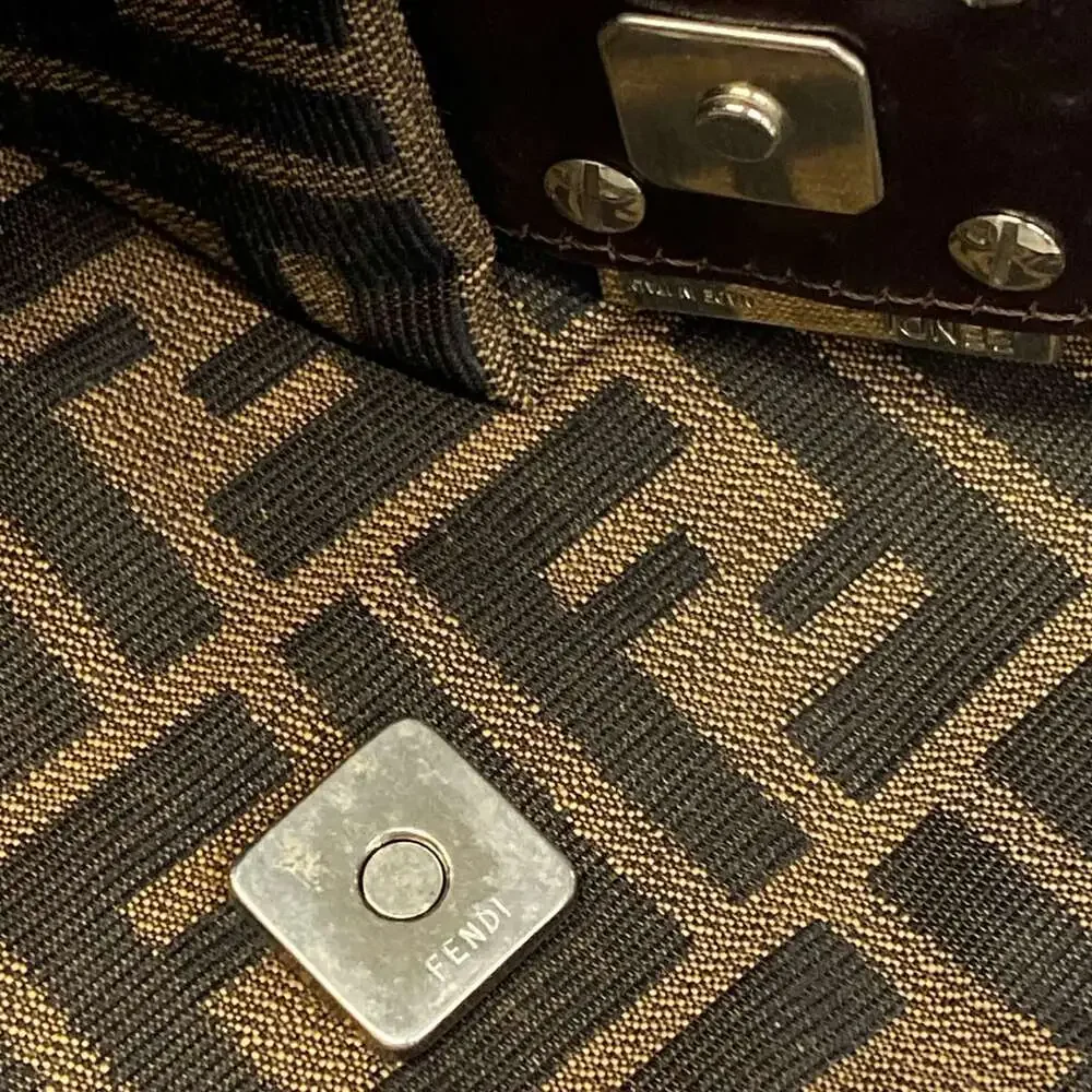 Fendi Mamma bucket / Zucchino pattern Handbag Brown Dark Brown Jacquard Leather